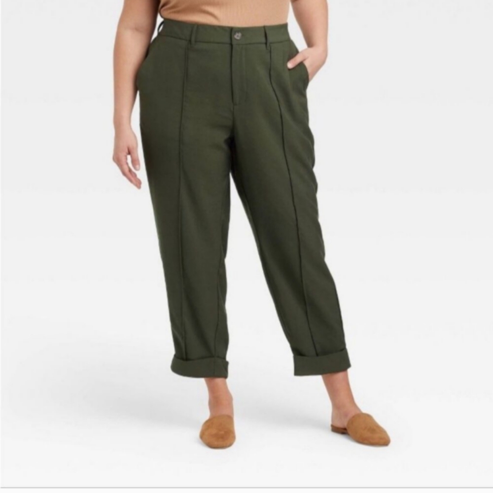 a new day women's size 26 R slim ankle olive green cuffed pants NWT
